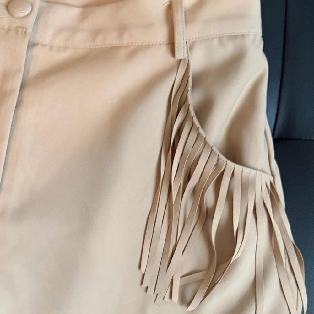 NWOT Strut & Bolt High Waist Tan Fringe Women's Shorts country western size L - Picture 3 of 13